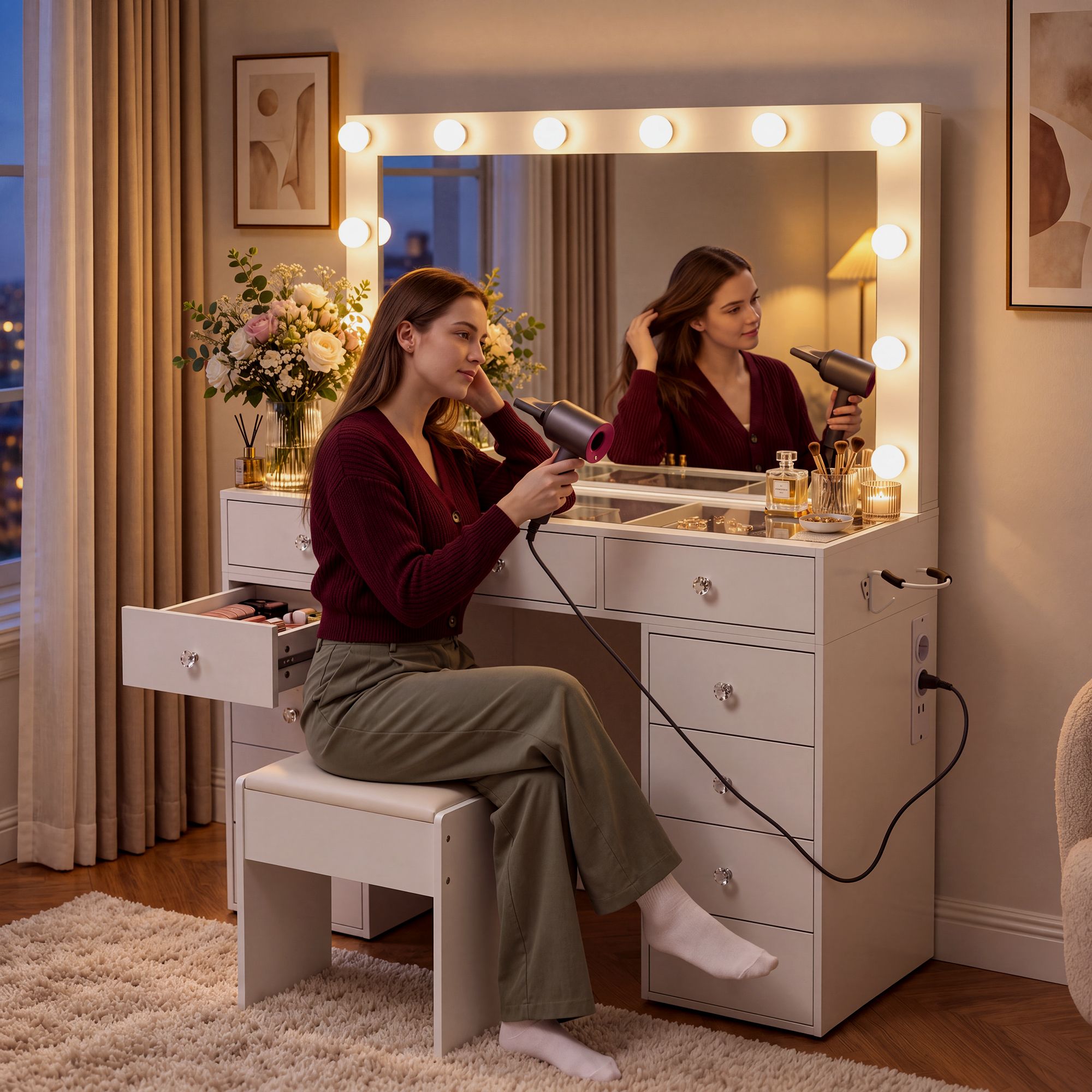 Tavolo da trucco Arelia con sgabello