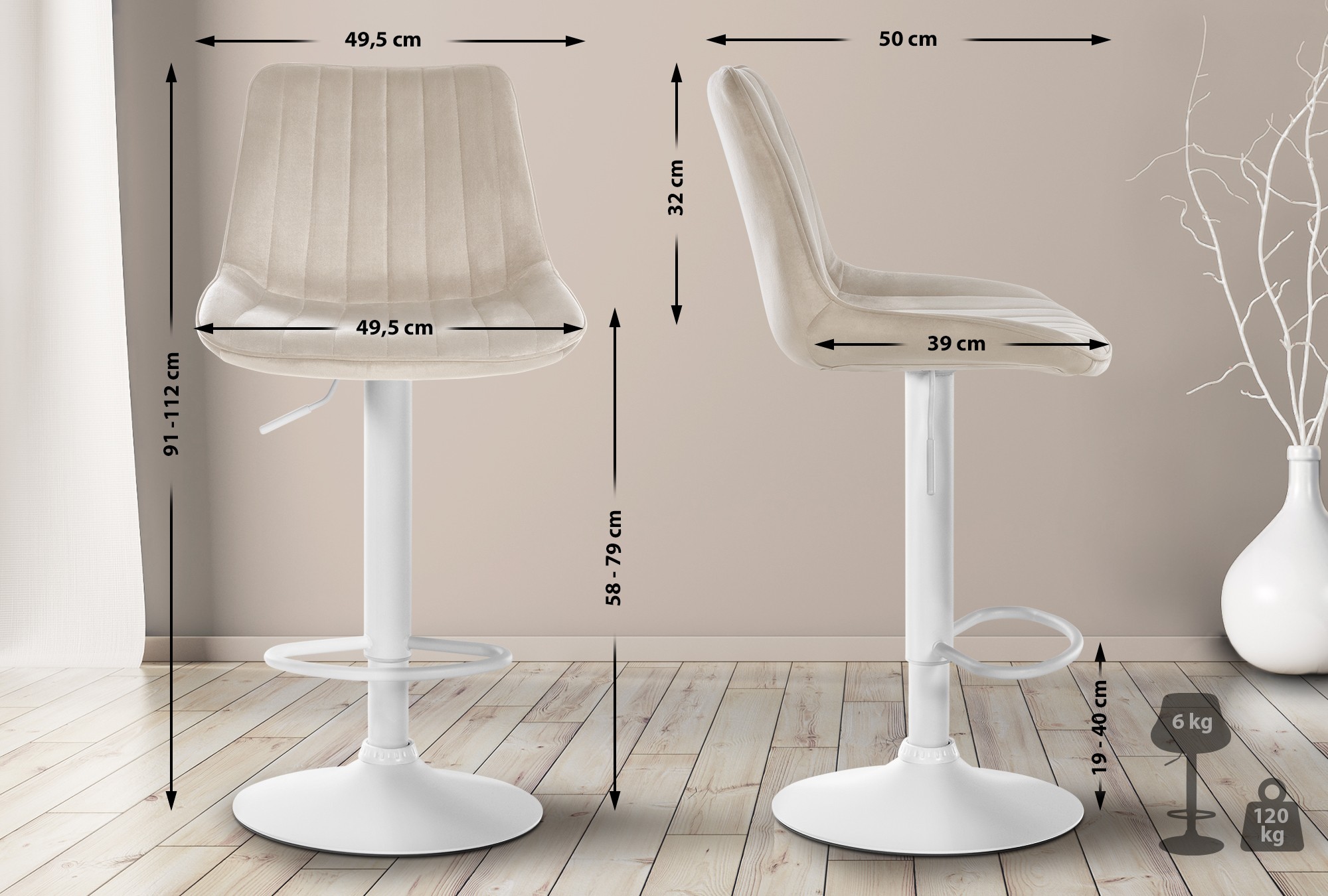 Sgabello da bar Toni velluto elegante, comodo e resistente, ideale per cucina o locale, design moderno per ogni ambiente