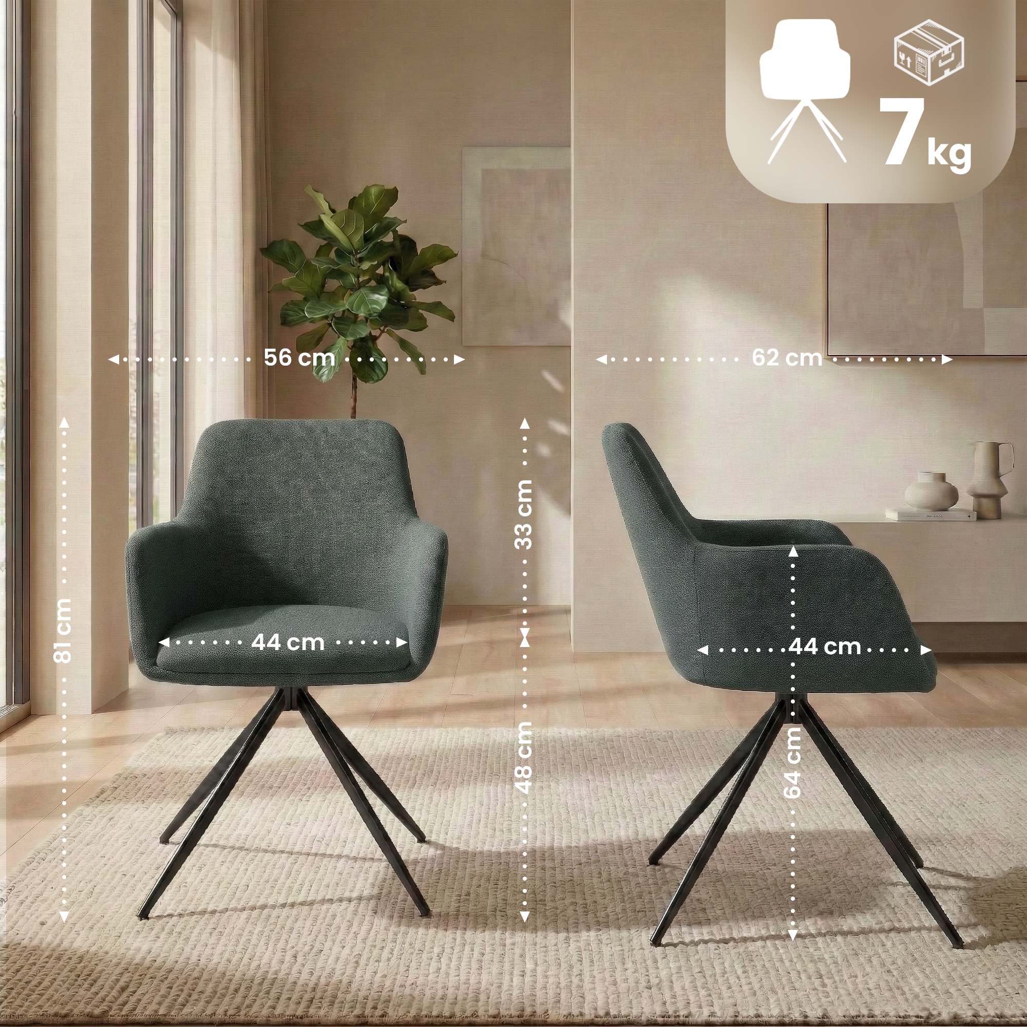 Set da 2 sedie da pranzo Olema in tessuto