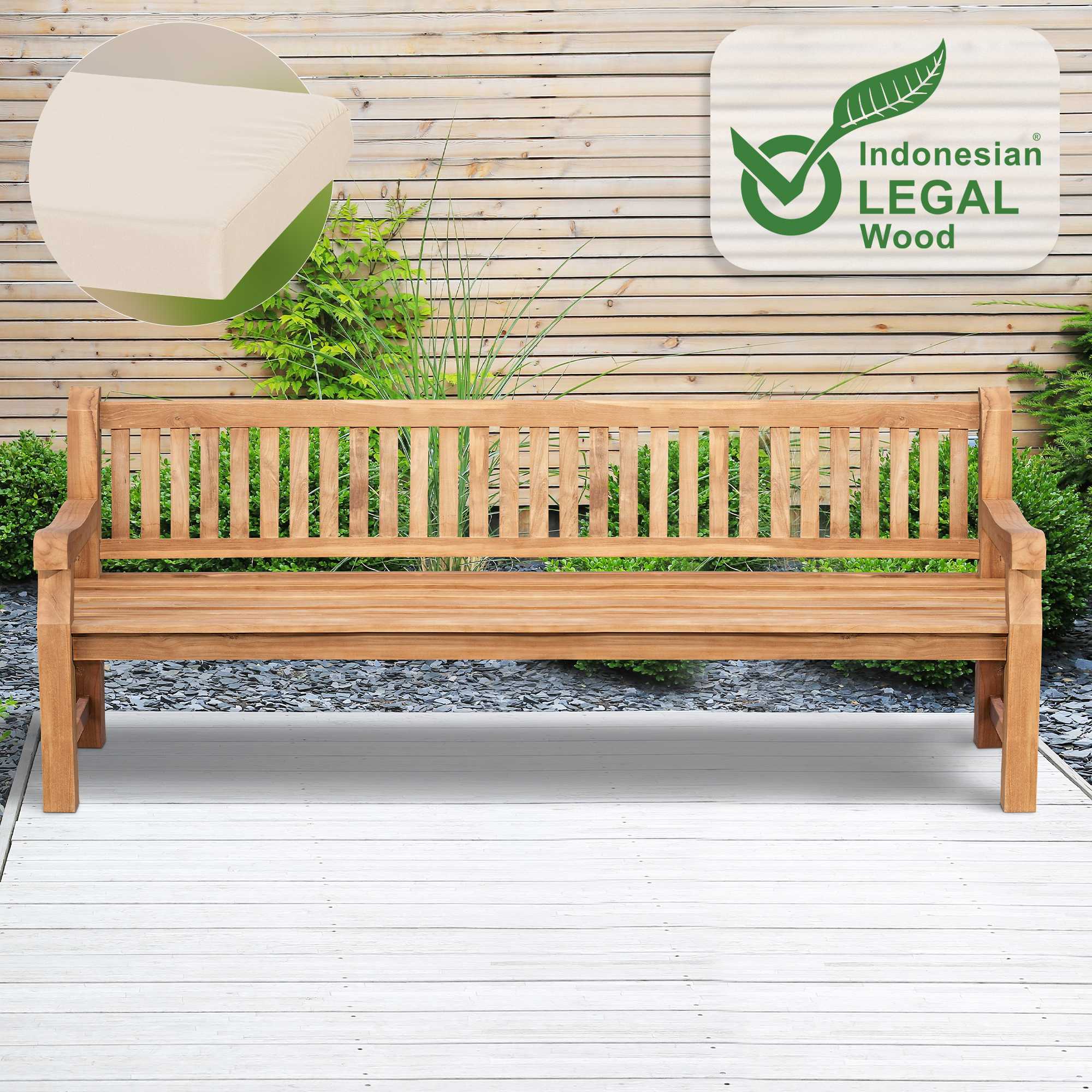 Panca da Giardino in Legno Teak Daxon con Cuscino per Seduta