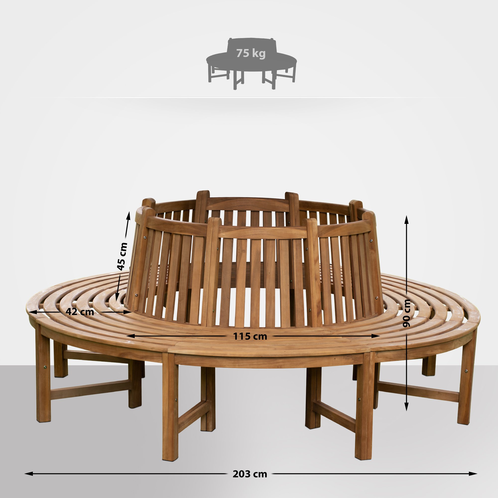 Panca circolare per albero in teak Nila con schienale