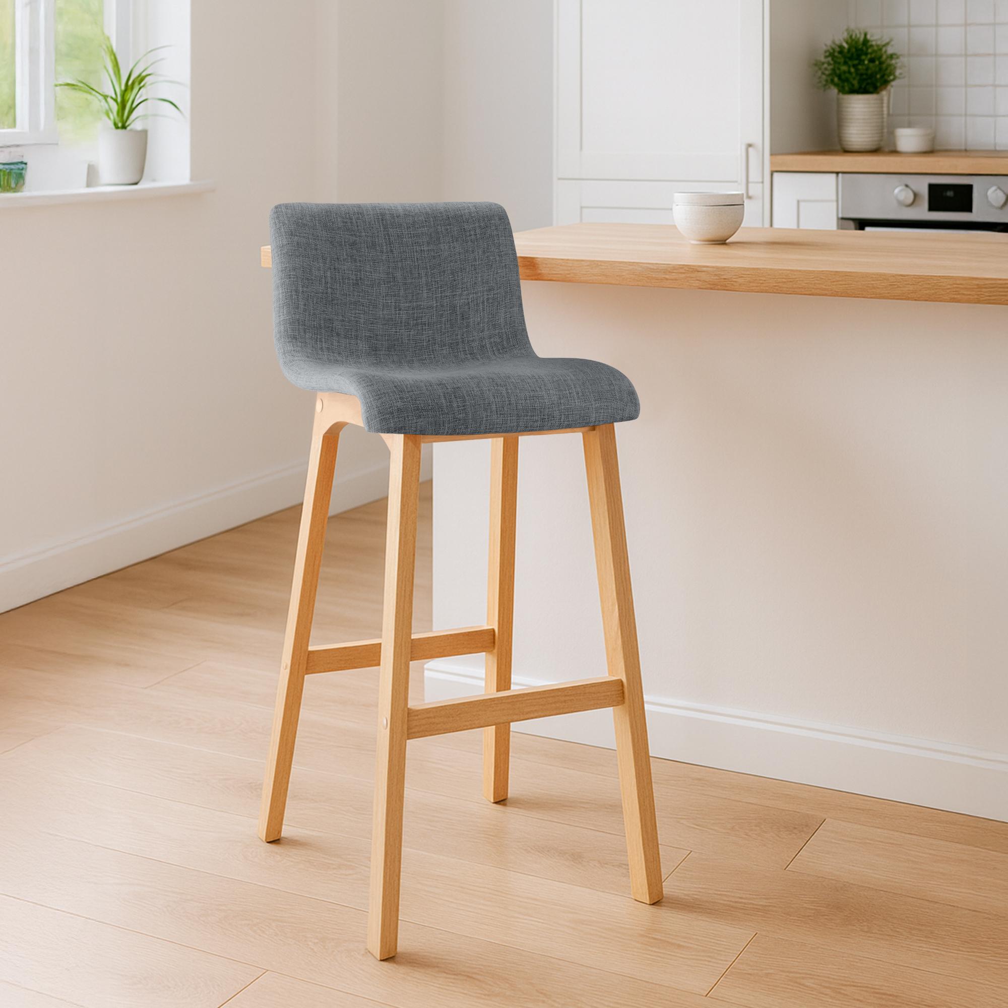 Set di 2 sgabelli da bar Hover in tessuto con base a quattro gambe in legno naturale