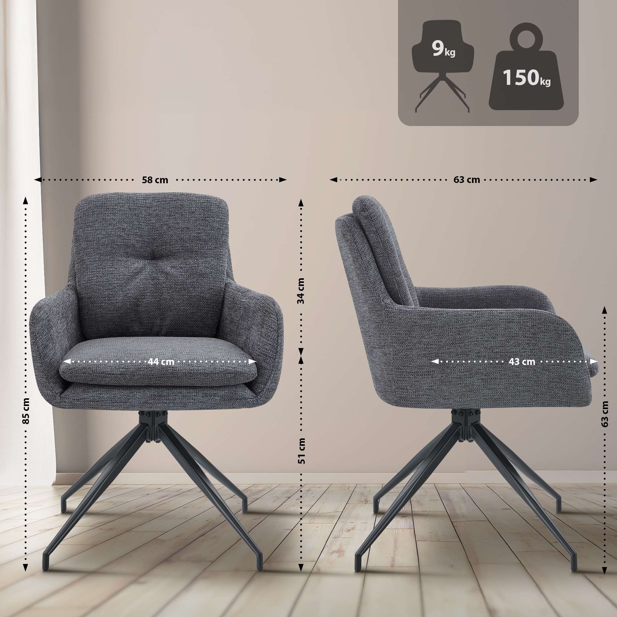 Set di 2 sedie da pranzo in tessuto Pickett