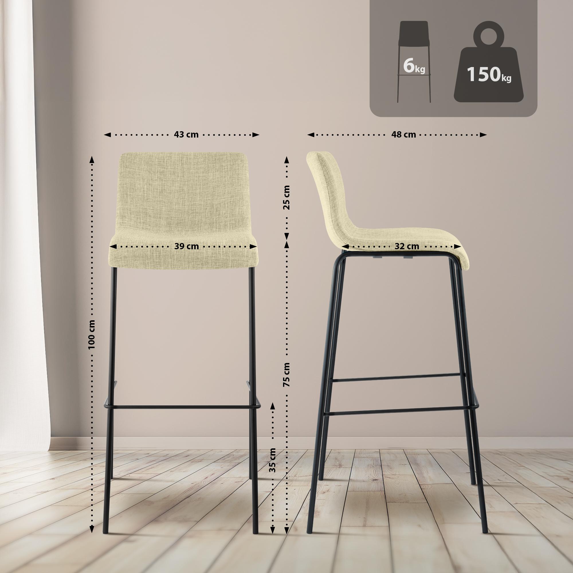 Set da 2 sgabelli da bar Hover in tessuto con base a 4 gambe