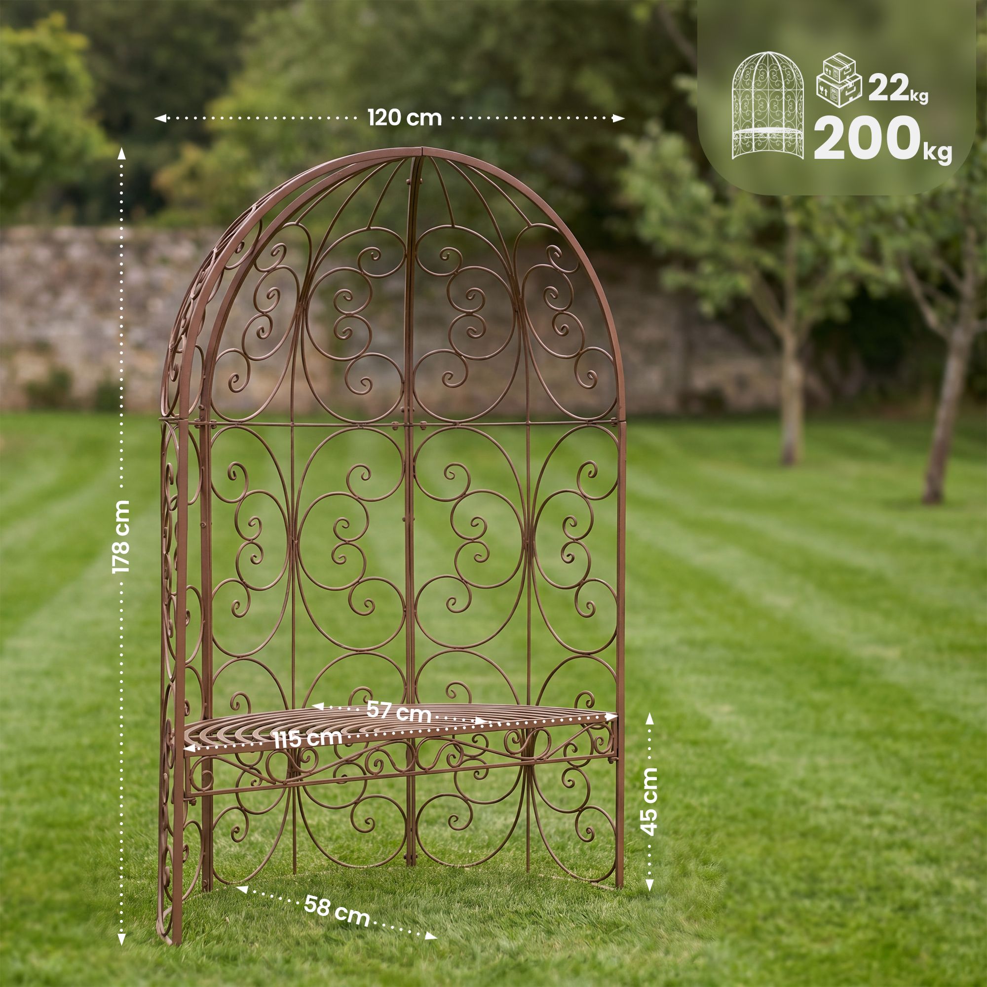 Gazebo semicircolare Rosie con panca