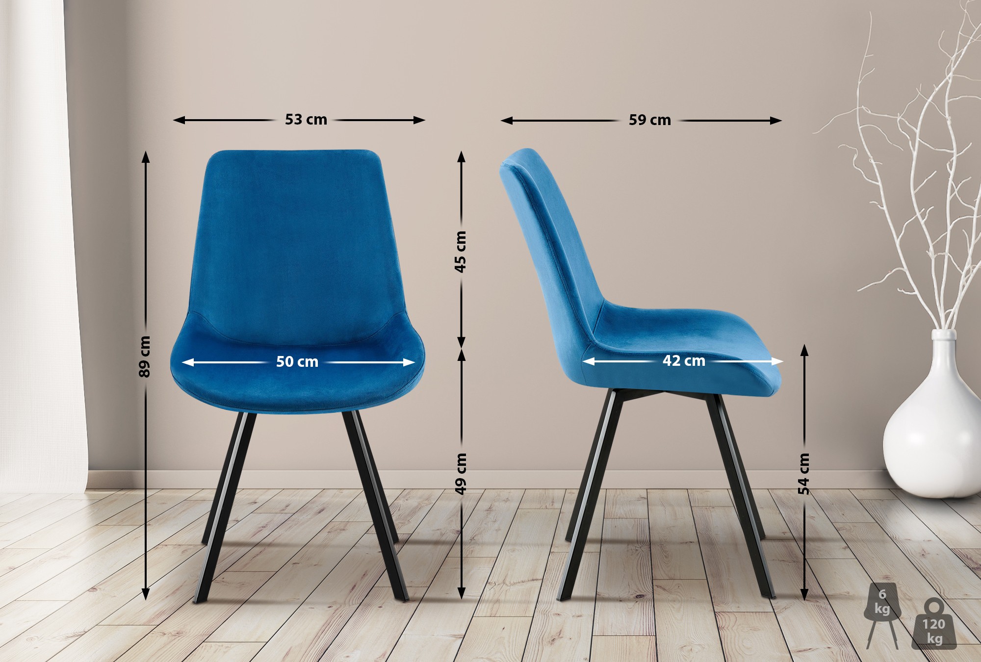 Set di 2 sedie da pranzo Lewes in velluto