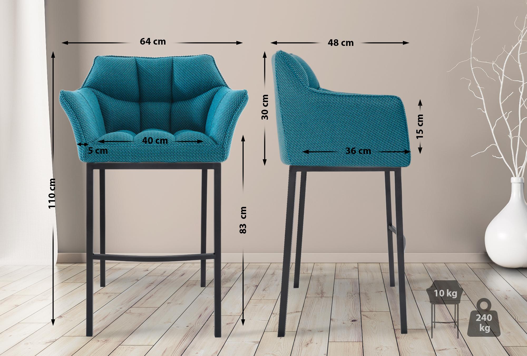 Set di 2 Sgabelli da Bar Damaso in Tessuto con Base a 4 Gambe