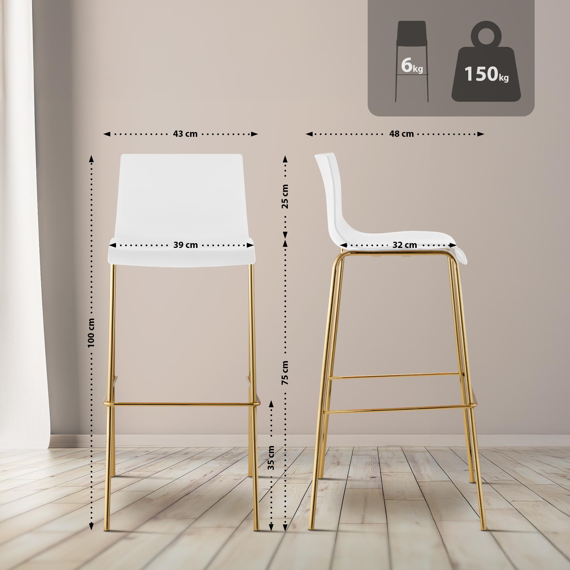 Set da 2 sgabelli da bar Hover in plastica con base a 4 gambe color oro