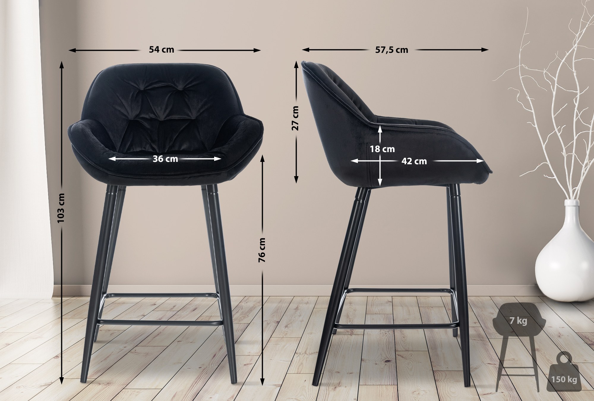 Set di 2 sgabelli da bar Gibson in velluto con altezza seduta 76 cm
