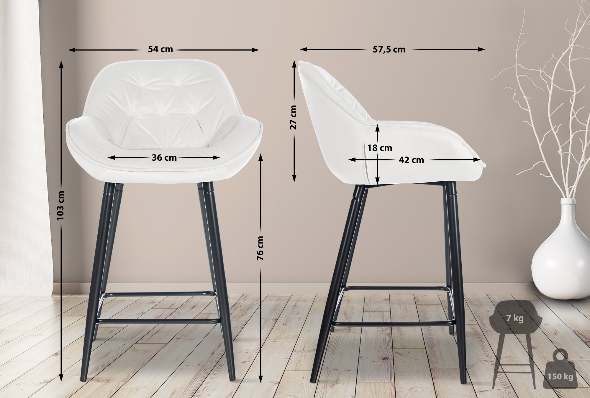 Set di 2 sgabelli da bar Gibson in velluto con altezza seduta 76 cm