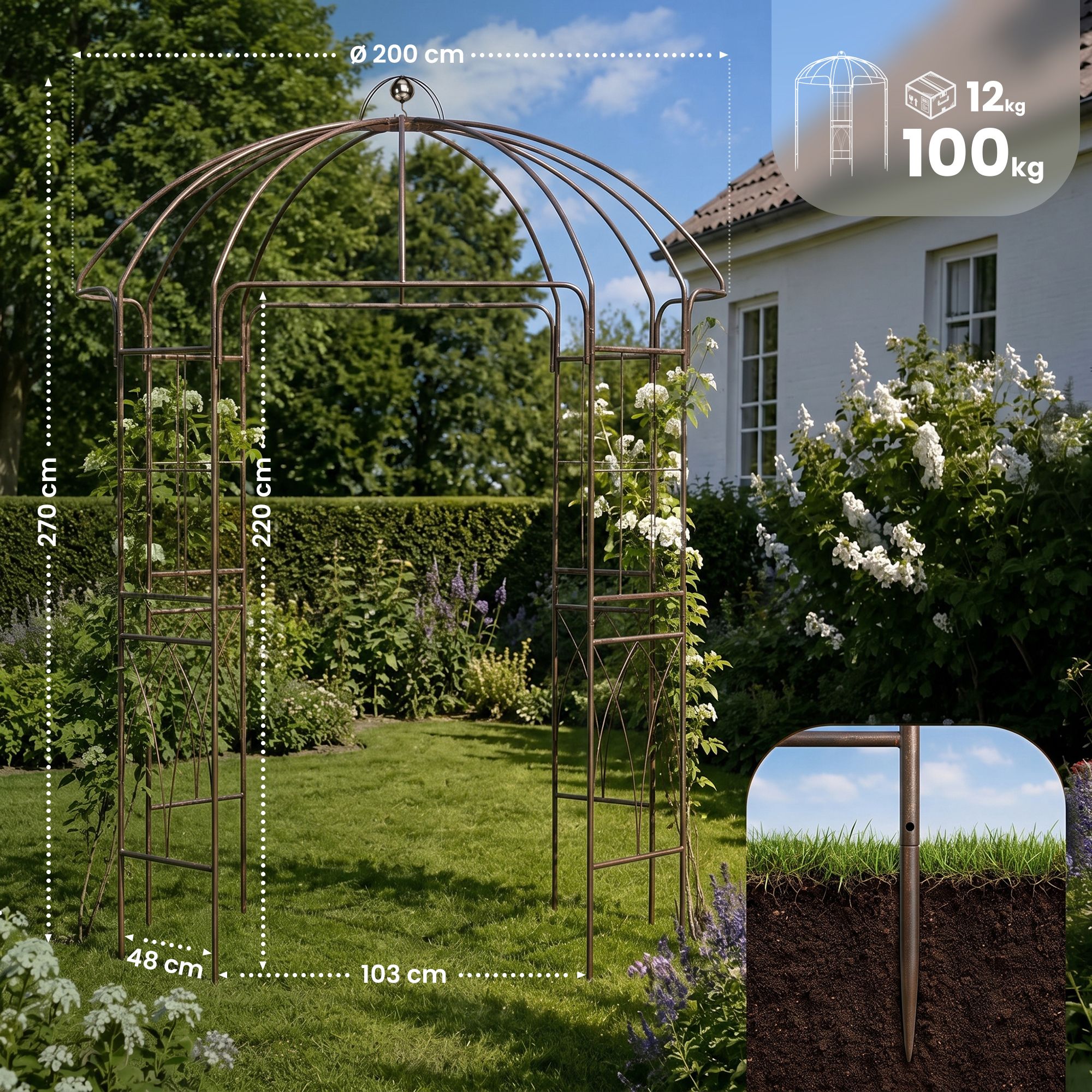 Gazebo da giardino Keira con supporto per rampicanti