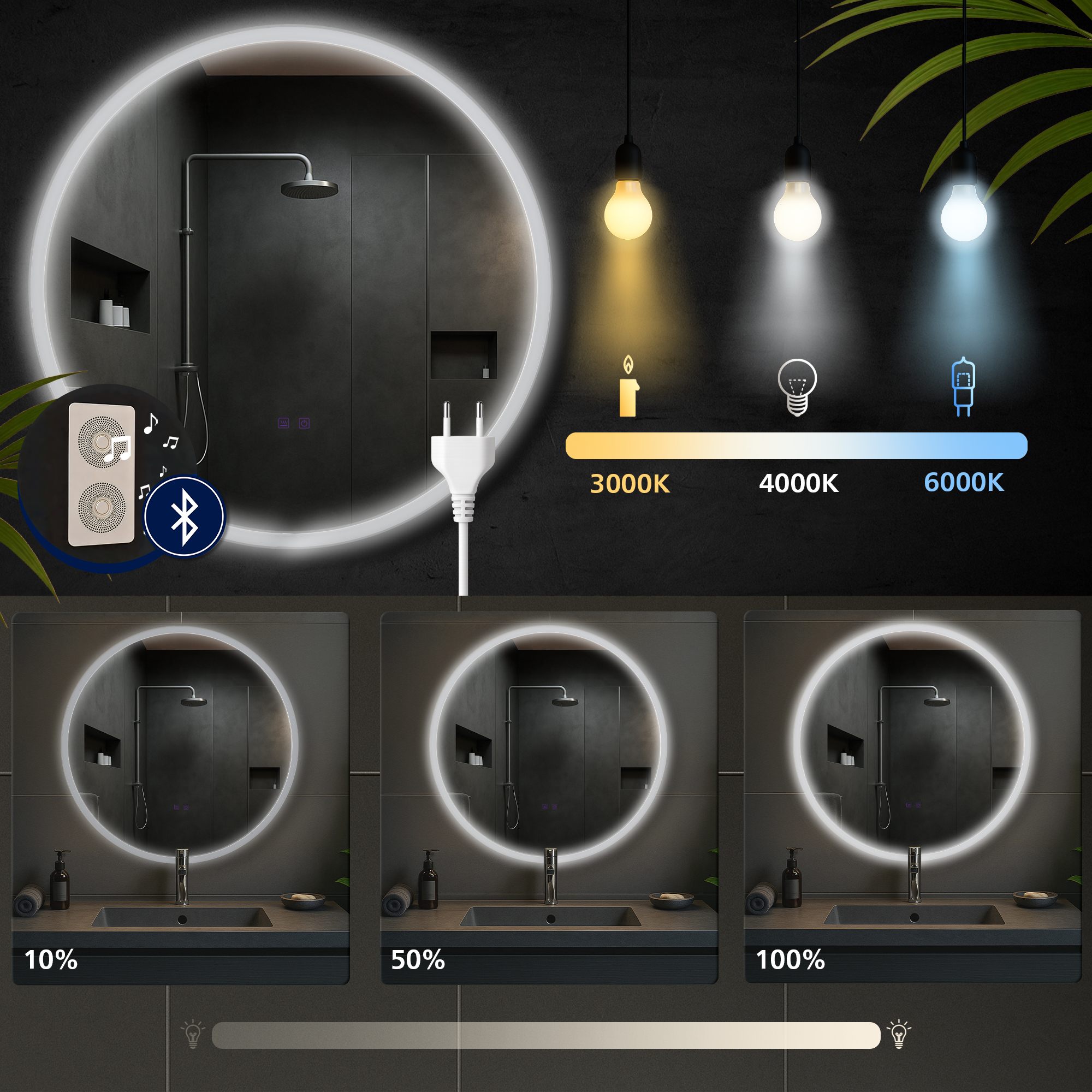 Specchio da bagno Laconia con Bluetooth