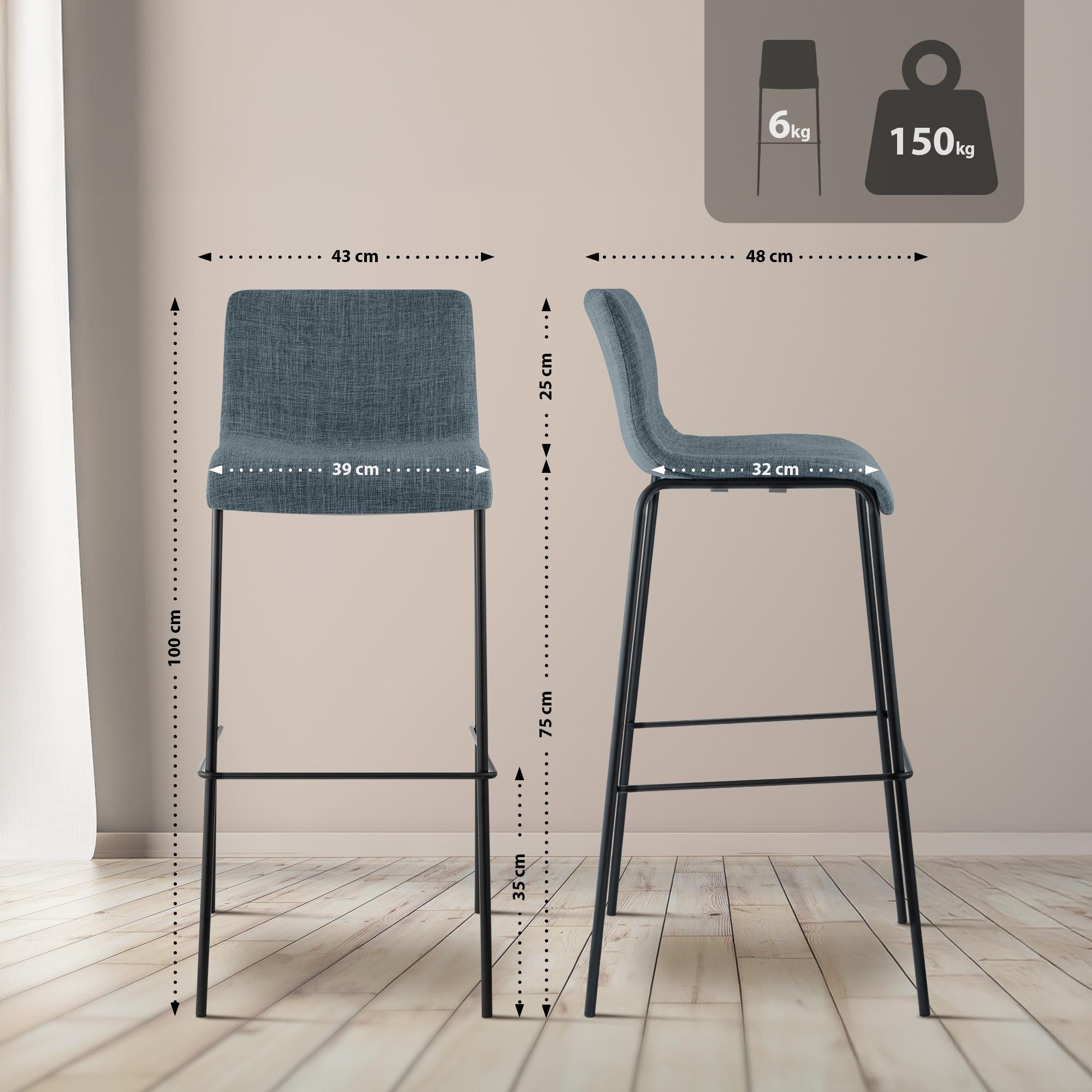 Set da 2 sgabelli da bar Hover in tessuto con base a 4 gambe