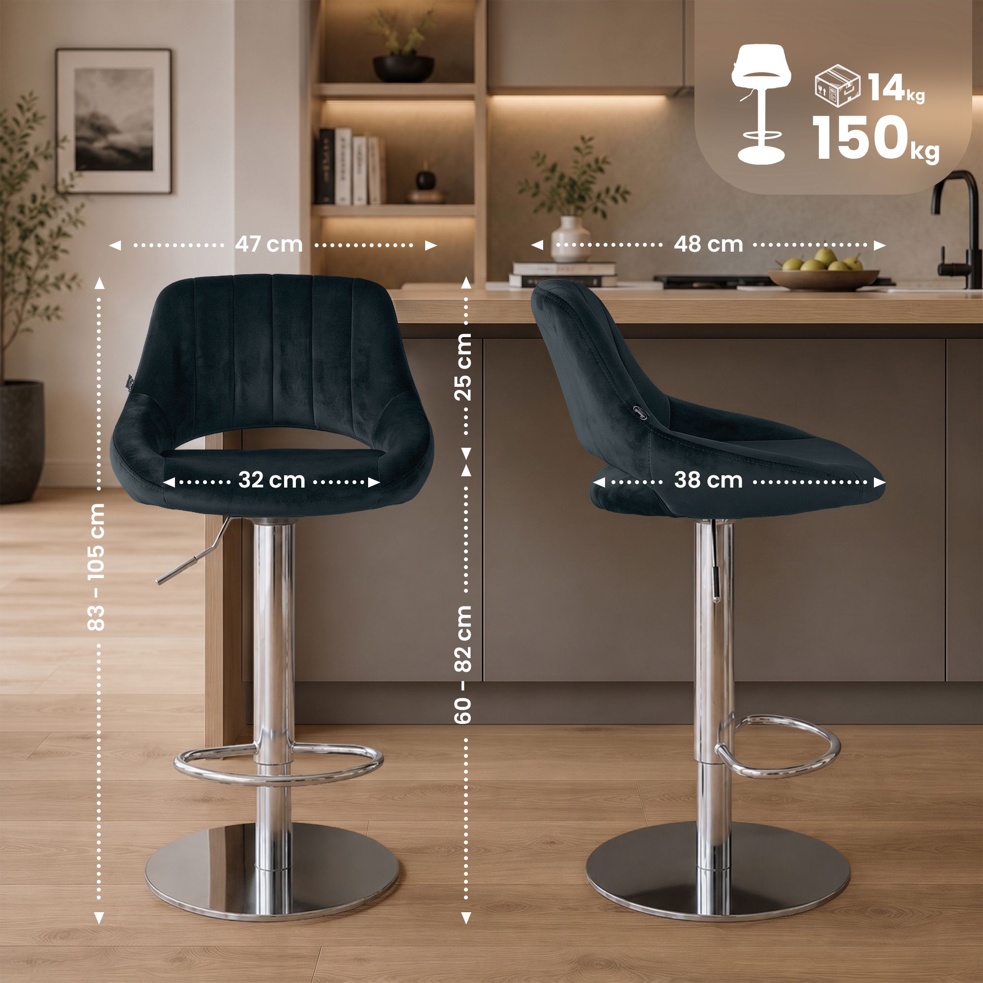 Sgabello da bar Milet con struttura stabile cromata