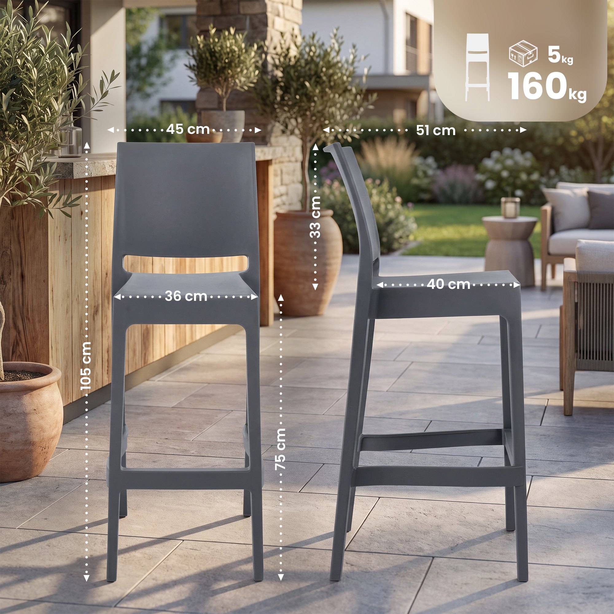 Set da 4 sgabelli da bar Maya in plastica