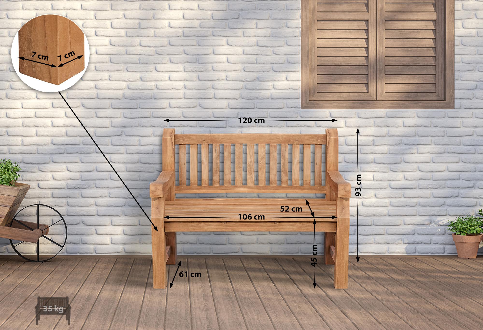 Panca da Giardino in Legno Teak Daxon con Cuscino per Seduta