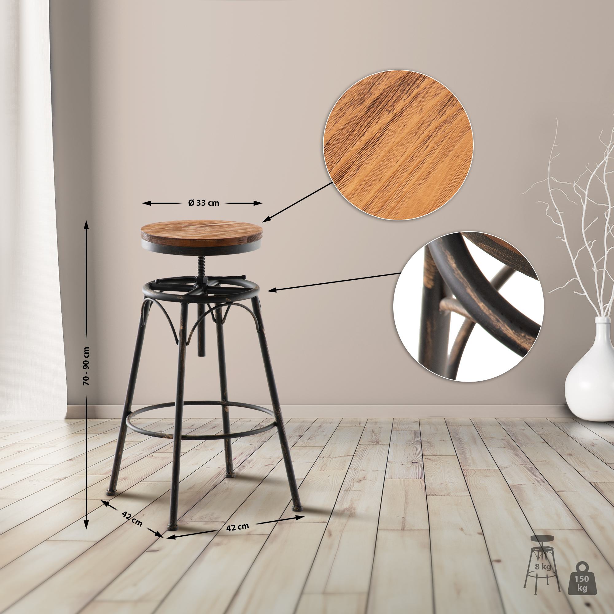 Set di 2 sgabelli da bar Beam