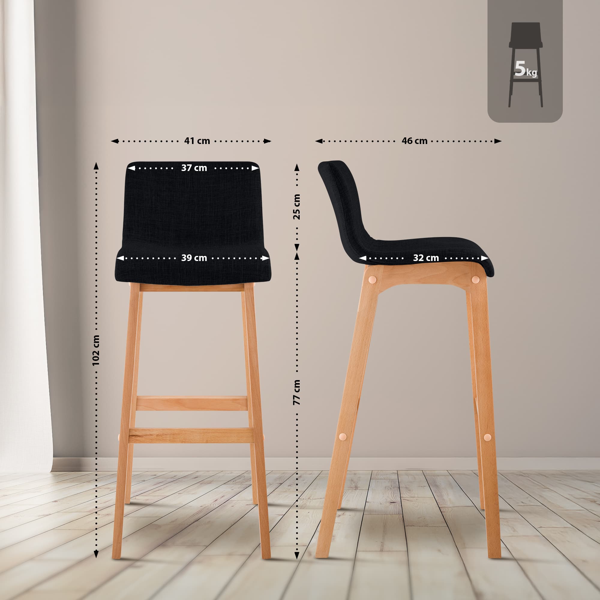 Sgabello da Bar Hover Tessuto Base a Quattro Gambe Natura