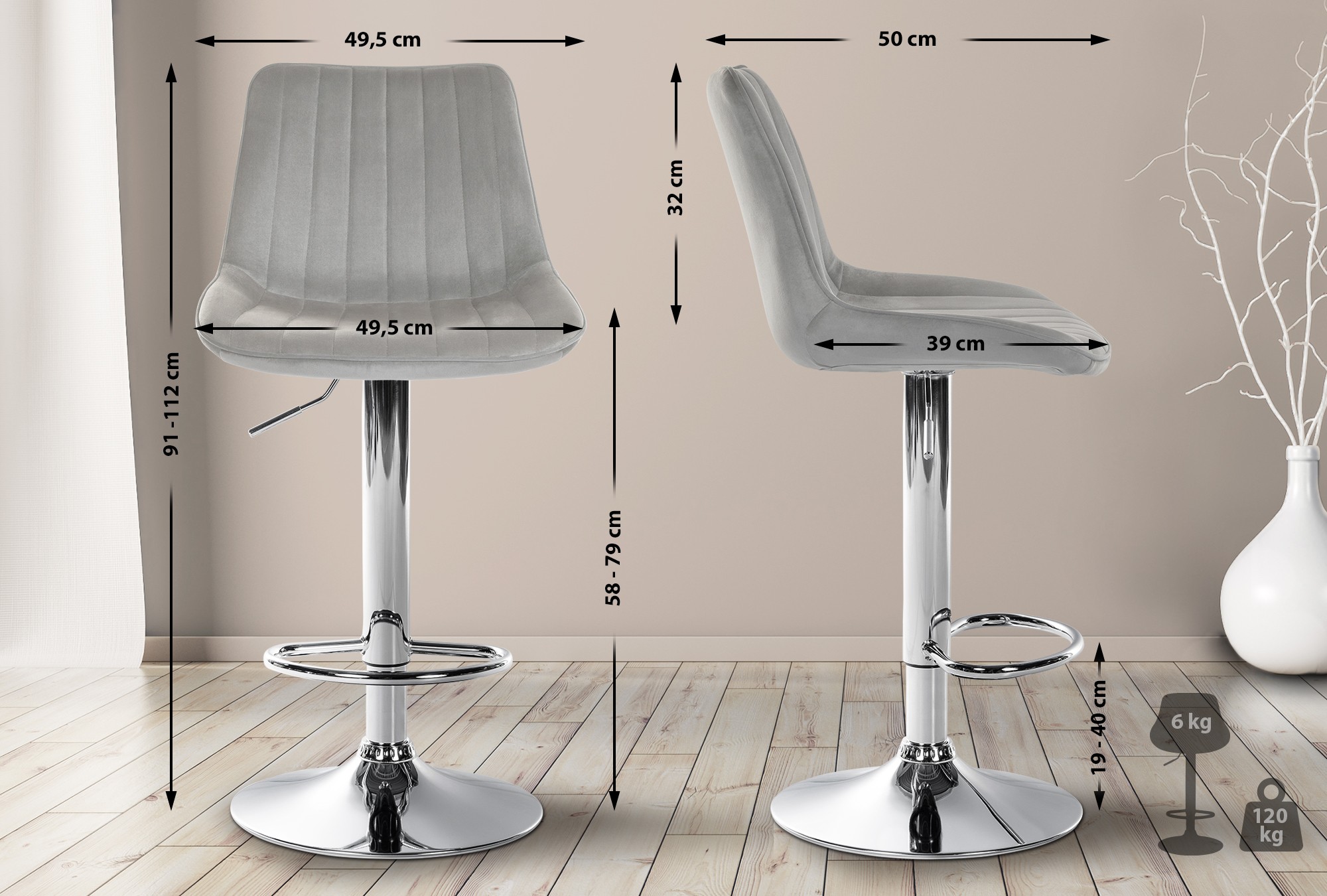 Sgabello da bar Toni velluto elegante, comodo e resistente, ideale per cucina o locale, design moderno per ogni ambiente