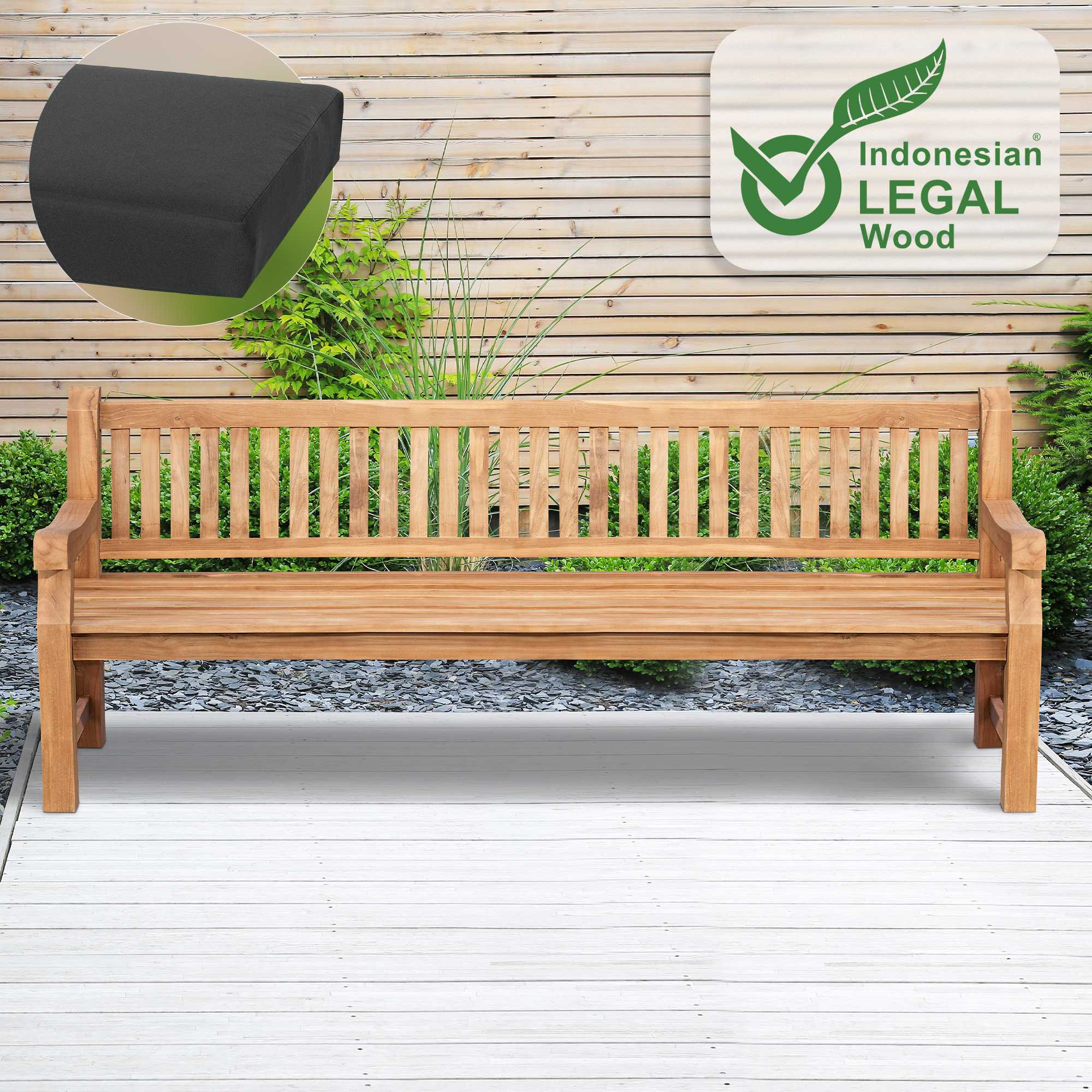 Panca da Giardino in Legno Teak Daxon con Cuscino per Seduta