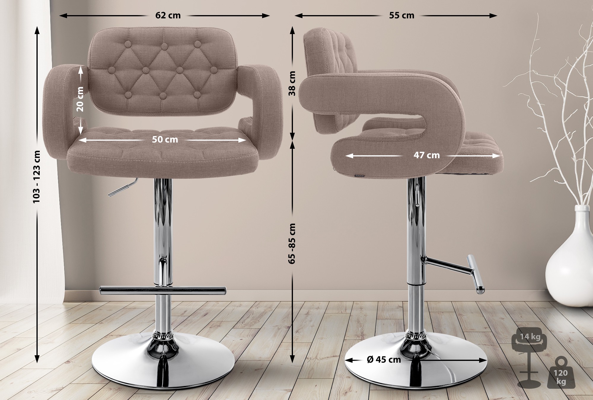 Set 2 Sgabelli Design Dublin In Tessuto